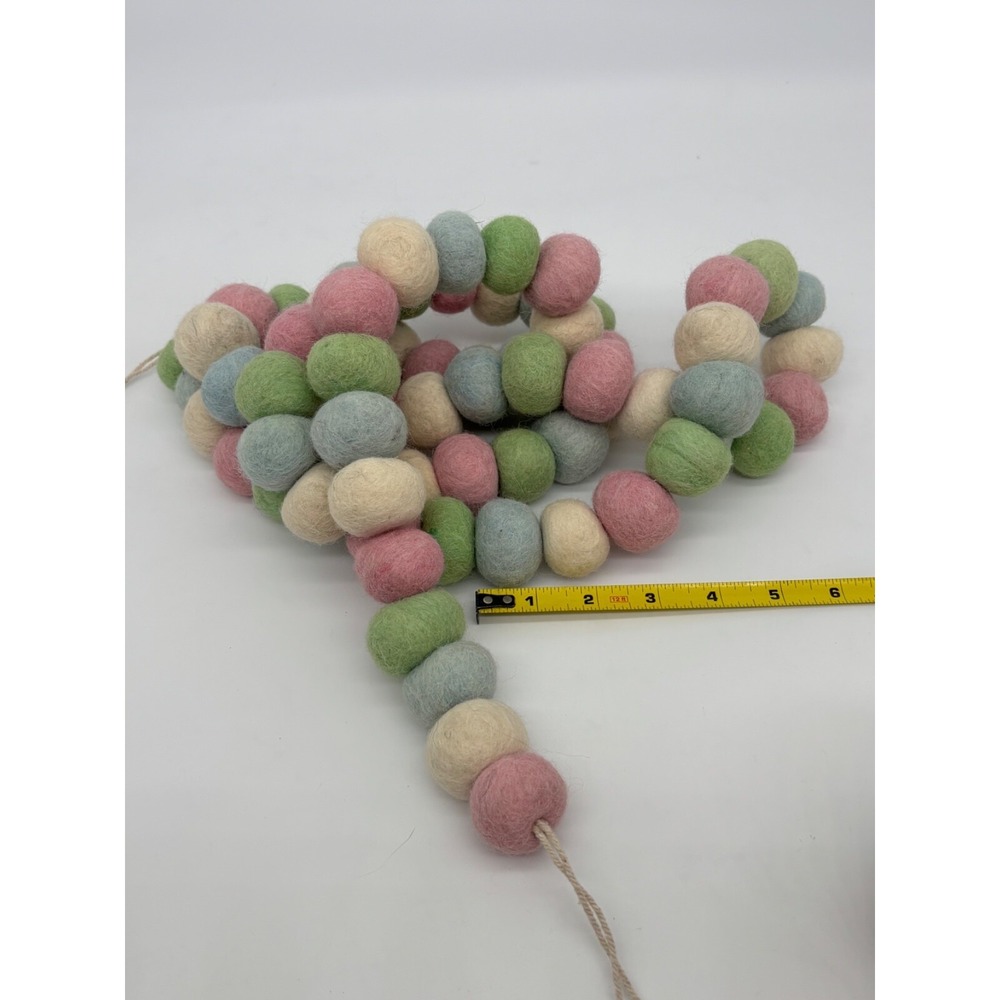 Felted Wool Ball Garland Pastel Easter Christmas B-day 1" Balls, ‎ 6Ft